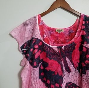 One World 2-Piece Pink Butterfly Blouse & Tank